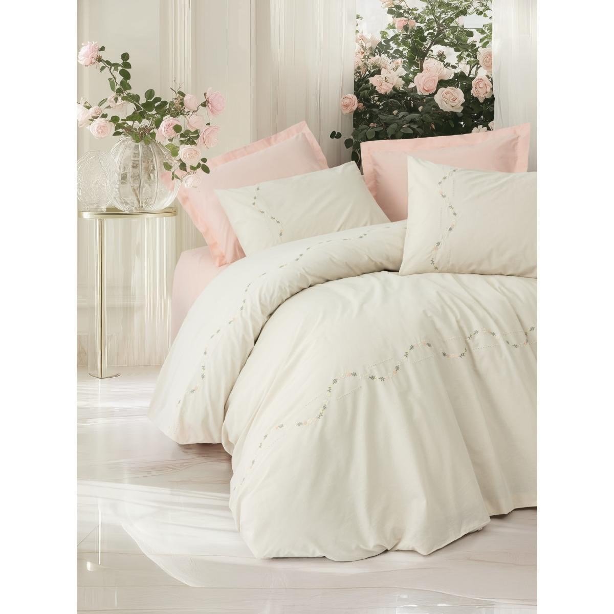 Cotton Box Nakışlı Ranforce Çift Kişilik Nevresim Takımı Orya Somon