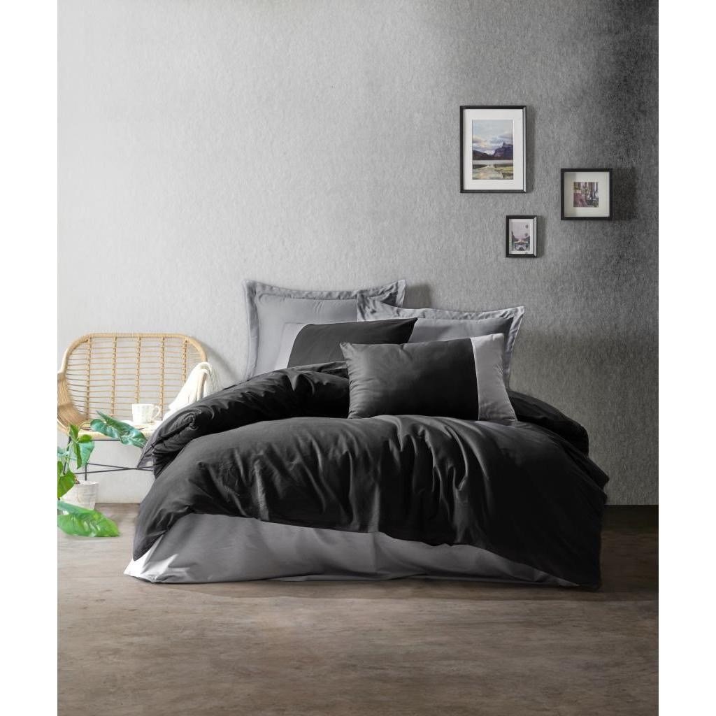 Cotton Box Plain Çift Kişilik Nevresim Takımı Siyah - Gri