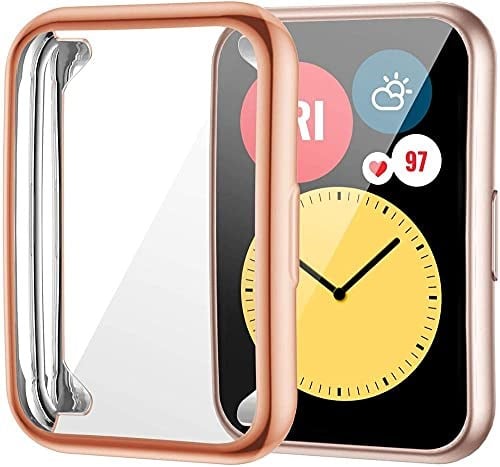Coverzone Huawei Watch Fit 2 Akıllı Saat ile uyumlu Tpu Çerçeveli Tam Kaplayan Toz ve Kirden Koruyan Ekran Koruyucu Çerçeveli Kılıf (Rose Gold)
