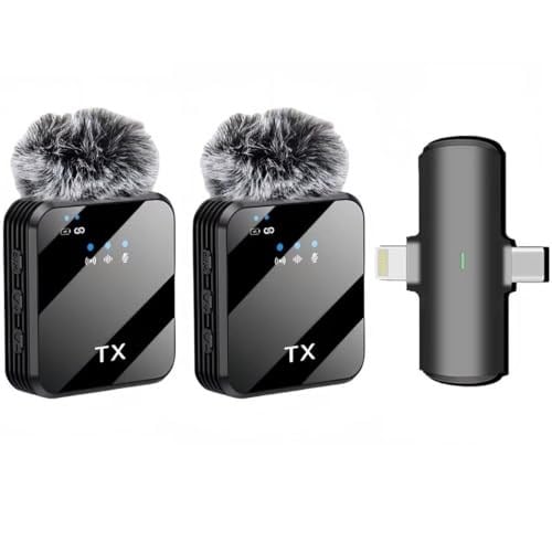 Coverzone Kablosuz Yaka Mikrofonu Çiftli Mikrofon iPhone 15 16 17 ile Uyumlu TYPE-C/Lightning Portlu Telefon PC Tablet Video Kayıt Röportaj Canlı Yayın Vlog Kab - Seçenekler: Typce, Type C - Lightning