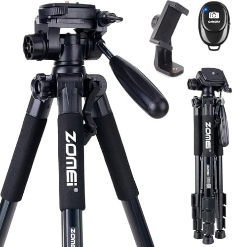 coverzone Zomei Q111 Kamera Tripodu Cep Telefonu Tutuculu + Uzaktan Kumanda, Alüminyum Alaşım Hafif Kamera Ayaklı Tripod 3 Yönlü Döner Başlık Hızlı Değiştirme Plakası ve Çanta 47 – 140 cm Siyah Renk