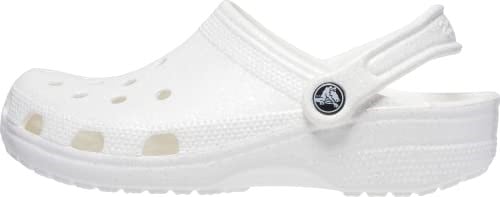 Crocs Unisex Men's and Women's Classic Sparkly Clog | Metallic and Glitter Shoes, White, 7 US