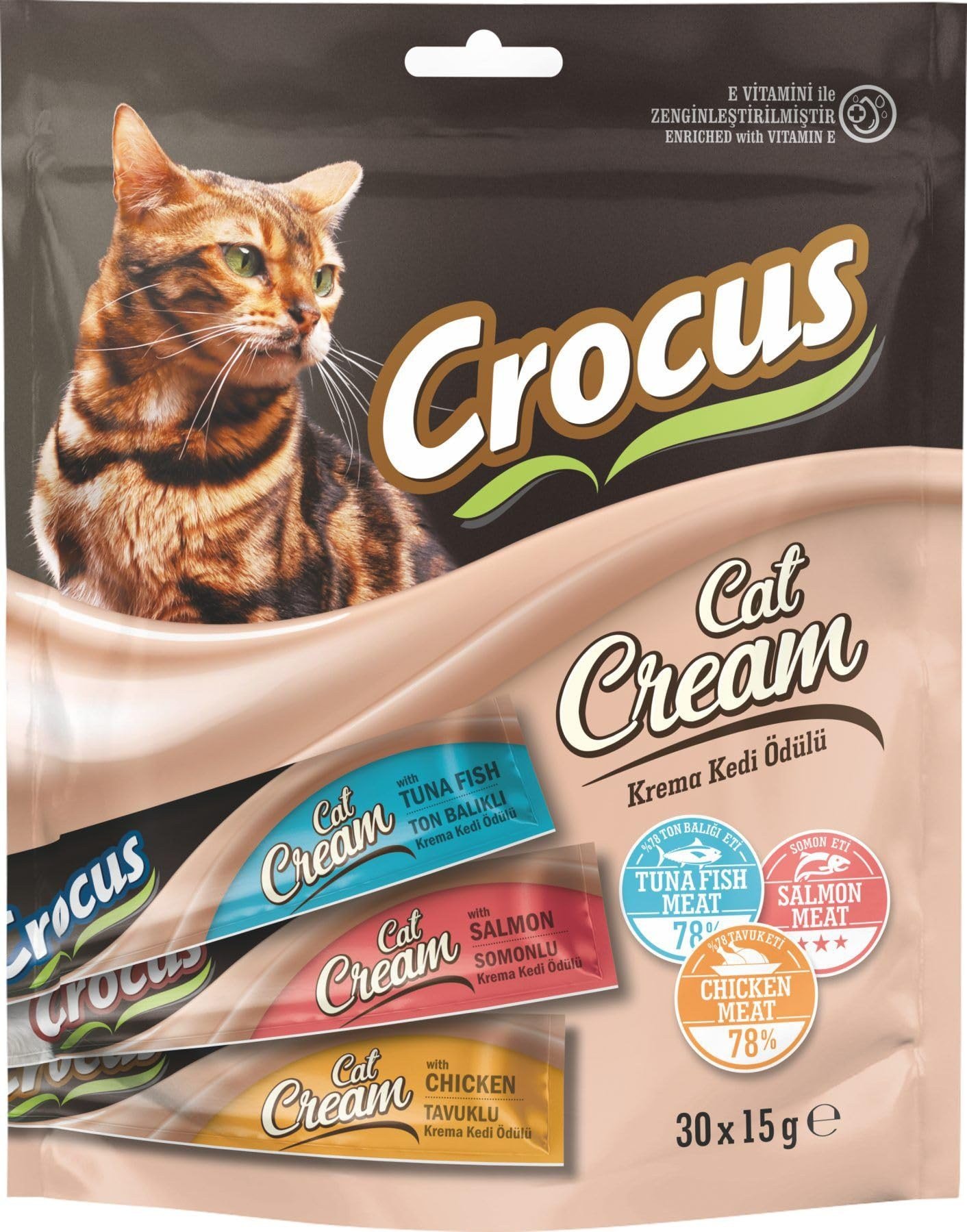 Crocus Çoklu Tavuklu & Ton Balikli & Somonlu Krema Kedi Ödülü 30X15G