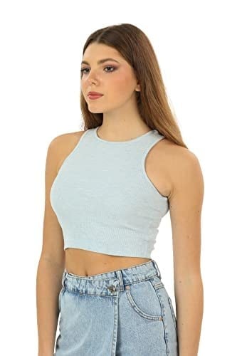 Crop Halter Yaka Kaşkorse Örme Fitilli Atlet
