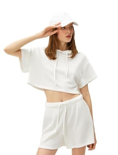 Crop Oversize Sweatshirt Kapüşonlu Kısa Kollu