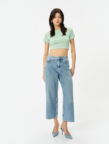 Crop Tişört Bisiklet Yaka Kısa Kollu Slim Fit
