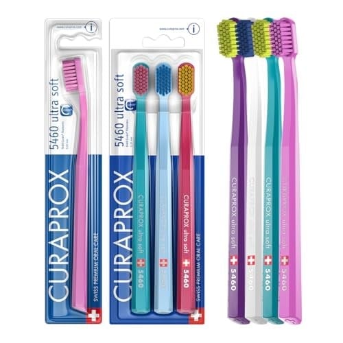 Curaprox CS 5460 yetişkinler için ekstra yumuşak diş fırçaları, hassas diş etine dayanıklı, ultra ince filamentler ve kompakt, hafif açılı diş fırçası başlığı, daha iyi diş ve diş eti sağlığı için,
