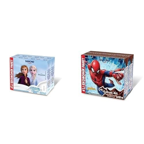 Danone Disney Kakaolu Süt (6 x 180 ml) ve Danone Disney Karakterli Sade Süt (6 x 180 ml)