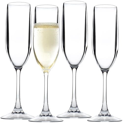 D'Eco Kırılmaz Saplı Şampanya Flüt (4'lü Set, 12 oz ea) -%100 Yeniden Kullanılabilir Kırılmaz Mimoza ve Şampanya Bardakları - Barındırma ve Eğlence için Mükemmel - Kızartma için Yılbaşı Partisi