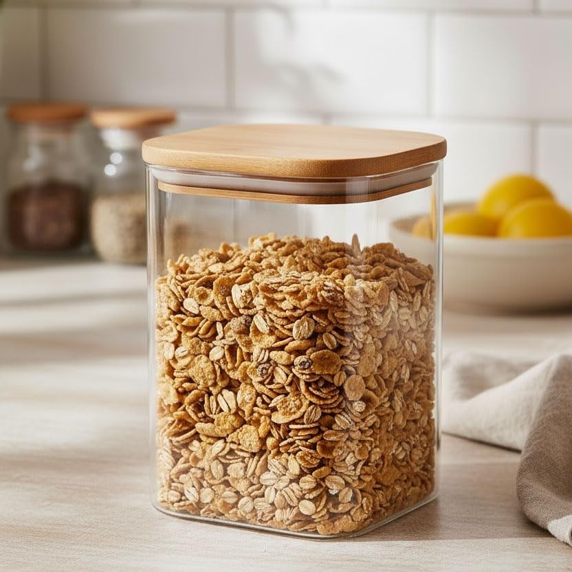 Deconox 900ml Sızdırmaz Vakumlu Bambu Kapaklı Borosilikat Cam Kavanoz – Hava Geçirmez & Dayanıklı Gıda Saklama Kabı (10cm x 13cm)