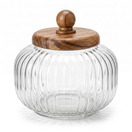 Deconox Akasya Ahşap Kapaklı Borosilikat Cam Kavanoz - Vakumlu Contalı Hava Sızdırmaz Erzak Saklama Kabı (950 ml, 1200 ml, 1500 ml Boy Seçenekli) (1500ML)