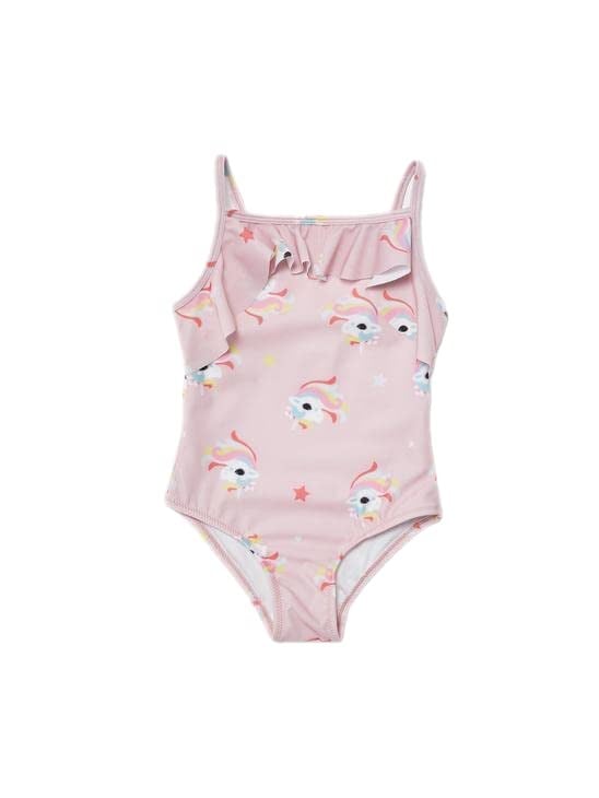 DEEP BEACH Unicorn baskılı fırfır detaylı kız çocuk mayo DB200721CM BASKILI 3-4 Yaş