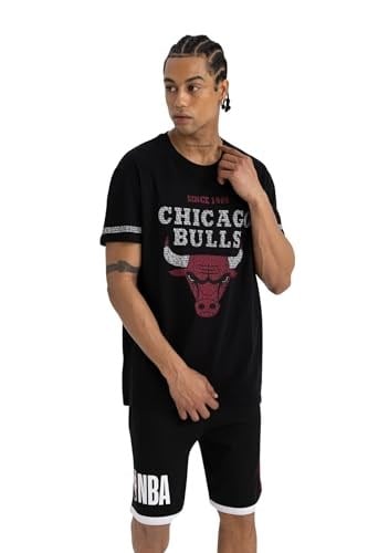 DeFacto DeFactoFit NBA Chicago Bulls Regular Fit Bisiklet Yaka Kısa Kollu Tişört Siyah XS
