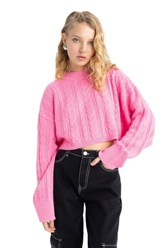 DeFacto Kadın Coool Relax Fit Örgü Desenli Kayık Yaka Crop Triko Kazak