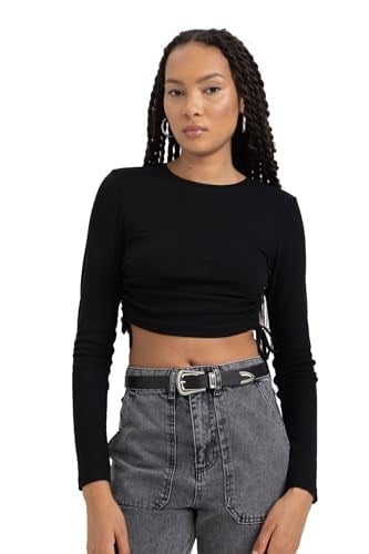 DeFacto Kadın Fitted Basic Uzun Kollu Crop Tişört