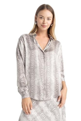 DeFacto Kadın Oversize Fit Gömlek Yaka Saten Uzun Kollu Gömlek
