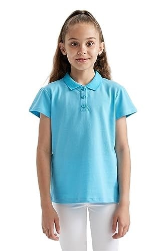 DeFacto Kız Çocuk Kız Çocuk Kırmızı Pamuklu Kısa Kollu Polo Okul Tişörtü