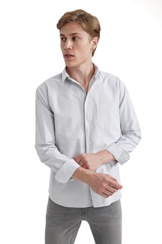 DeFacto Regular Fit Oxford Uzun Kollu Gömlek Gri XS