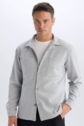 DeFacto Regular Fit Polo Yaka Gömlek Ceket, 2XL, D7243AX25SP, Gri-GR370, Erkek