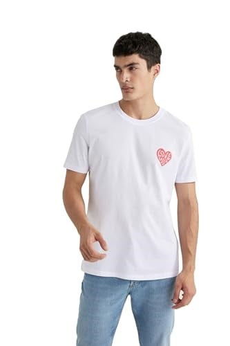 DeFacto Sevgililer Günü Unisex Kısa Kollu T-Shirt Üniseks Yetişkin Beyaz