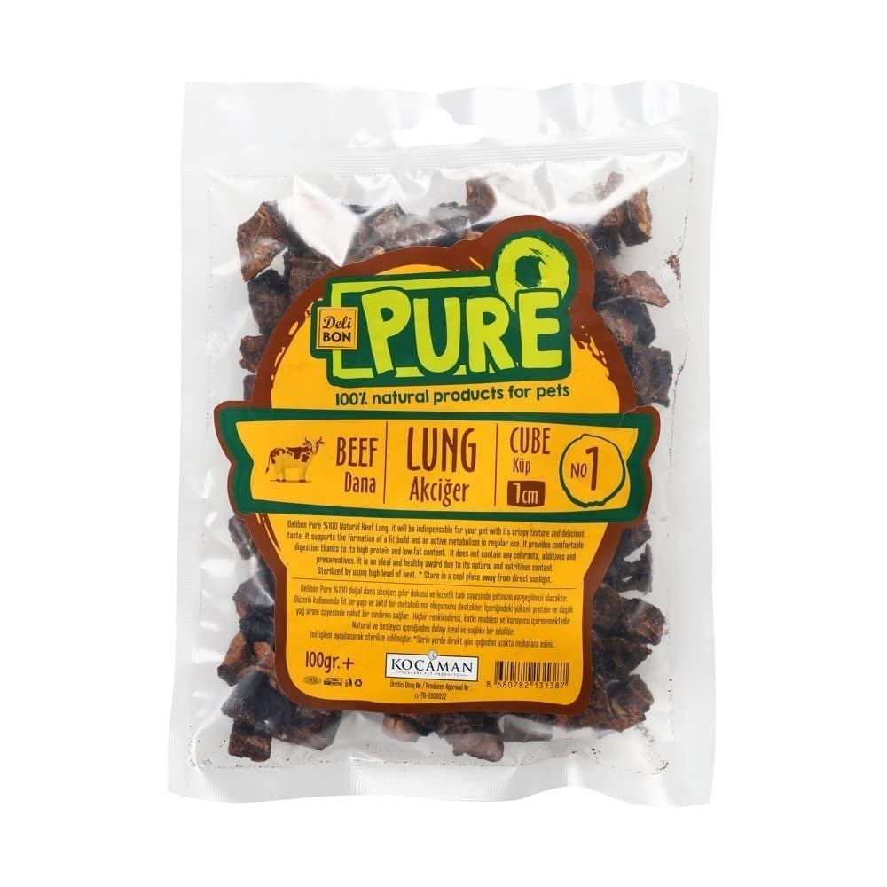 Deli Bon Kurutulmuş Küp Şeklinde Dana Akciğer Köpek Ödül Maması 1 Cm 100 Gr - Farmapets