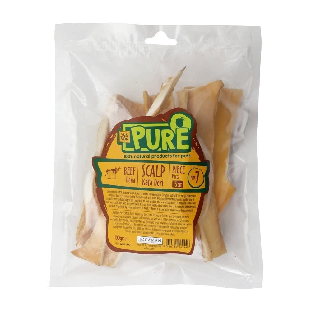 Deli Bon Kurutulmuş Parça Dana Kafa Derisi Köpek Ödül Maması 1 Cm 100 Gr