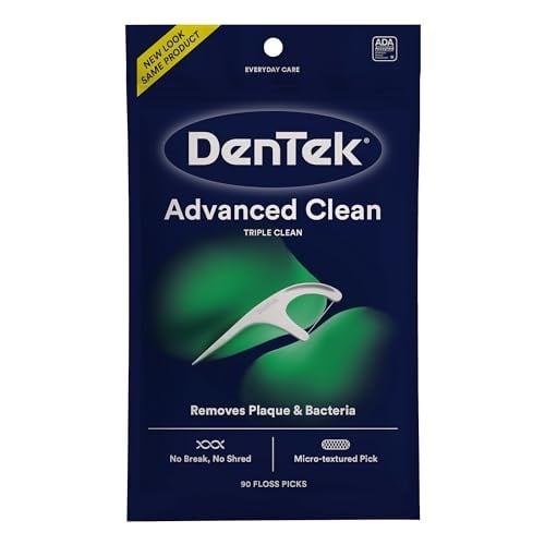 DenTek Üçlü Temiz Gelişmiş Temiz Diş İpi, Kırılma Yok & Parçalama İpi Yok, 90 Sayı, Beyaz