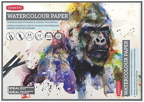 Derwent A3 sulu boya kağıdı bloku, 12 yaprak, beyaz, asitsiz kağıt, 300 g/m² A3 çok renkli - Seçenekler: A3, A4