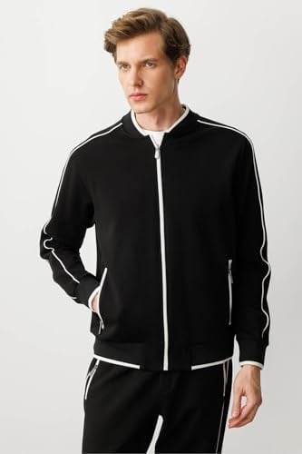 Desen Triko Hakim Yaka Kol Ucu Ve Eteği Çizgili Eşofman Üstü, 25445 - Bedenler: M, L, XL, XXL