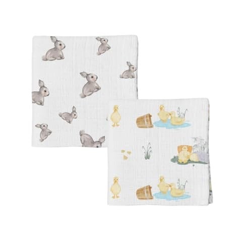 DEUX LAPINS% 100 Pamuk 2'li Müslin Bebek Örtüsü Iconıque Lapin & Ördek Desen 100x100 Cm 2PACK0120