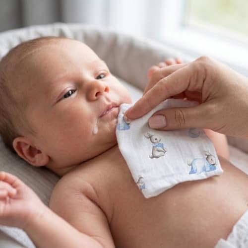 DEUX LAPINS% 100 Pamuk Bébé Lapin & Endless Blue 10`lu Müslin Bebek Ağız Bezi Paketi CLOTHMP2018-B