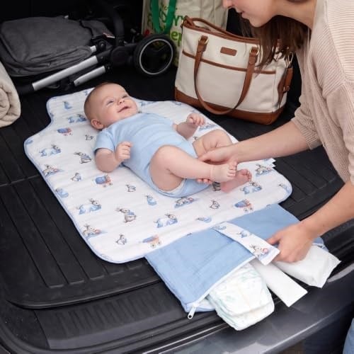 DEUX LAPINS% 100 Pamuk Çantalı Pratik Katlanabilir Alt Değiştirme Matı - Bébé Lapin PAD1018