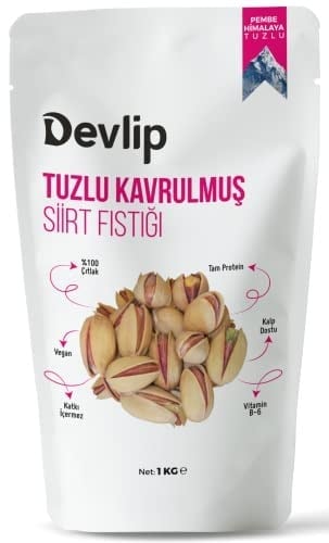 Devlip Pembe Himalaya Tuzlu Kavrulmuş Siirt Fıstığı, 1 KG, Kilitli (Aç-Kapa) Ambalaj, Vegan,%100 Çıtlak