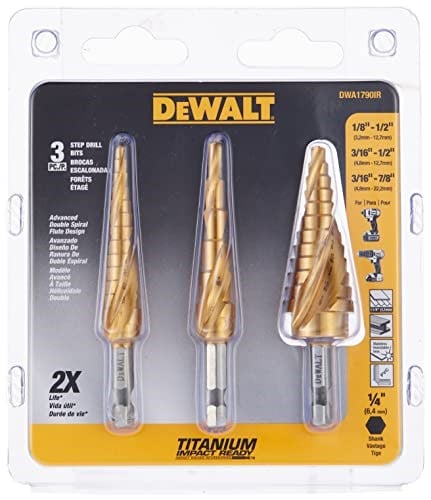 DEWALT DWA1790IR 3-Piece IMPACT READY Step Drill Bit Set - Seçenekler: 3 parçalı set, 1/8