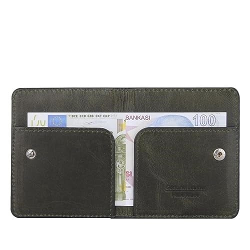 Diga Çıtçıtlı Kartlık Gerçek Deri 8 Kartlık Bölmeli Kartvizit Para Bölmeli Kadın Erkek Cüzdan 10x8.5x1.5 cm Yeşil