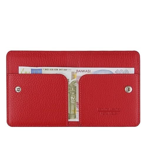 Diga Çıtçıtlı Kartlık Gerçek Deri 8 Kartlık Bölmeli Kartvizit Para Bölmeli Kadın Erkek Cüzdan 10x8.5x1.5 cm Kırmızı