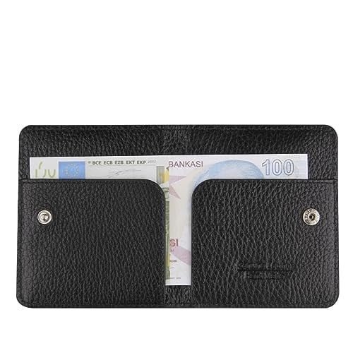 Diga Çıtçıtlı Kartlık Gerçek Deri 8 Kartlık Bölmeli Kartvizit Para Bölmeli Kadın Erkek Cüzdan 10x8.5x1.5 cm Siyah