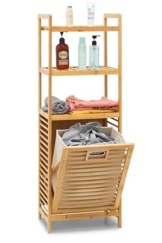 Digithome Bambu Kirli Sepetli 3 Raflı Çok Amaçlı Banyo Düzenleyici Çamaşır Sepeti Organizer DB-0002 - Bedenler: 74cm, 80cm, 95cm, 118cm, 98cm