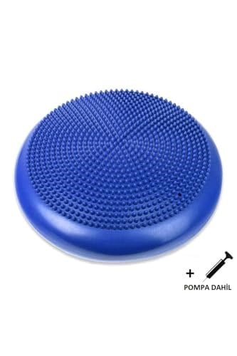 Dikenli Havalı Denge Minderi Mavi, Tırtıklı Denge Pedi 35 cm (POMPA DAHİL) Mavi