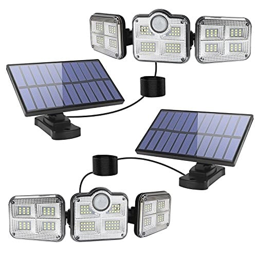 Dış mekan için solar lamba, hareket sensörlü, LED, 3 ayarlanabilir başlıklı, 270° geniş açılı, IP65 su geçirmez, 16,5 ft kablolu, iç ve dış mekanlar için uygundur
