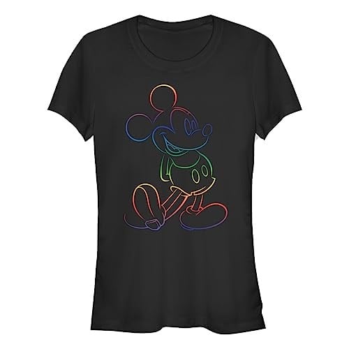 Disney Mickey Mouse - Renkli Desenli Bisiklet Yaka Tişört Kadın