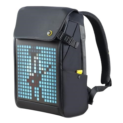 DIVOOM Pixoo Pixoo Pixoo Pixoo Art Laptop Sırt Çantası Erkek 15 inç Su Geçirmez Okul Sırt Çantası Laptop Sırt Çantası Kadın Günlük Çantası 16 x 16 RGB LED Ekranlı Erkek Kadın Okul İş Seyahat, Siyah