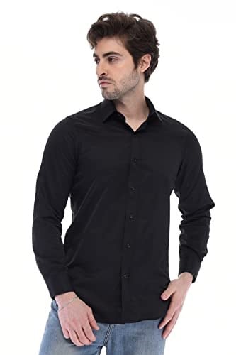 Dm.ZAWA Pamuklu Günlük Erkek Gömlekleri Uzun Kollu Düz Gömlekler (Slim Fit)