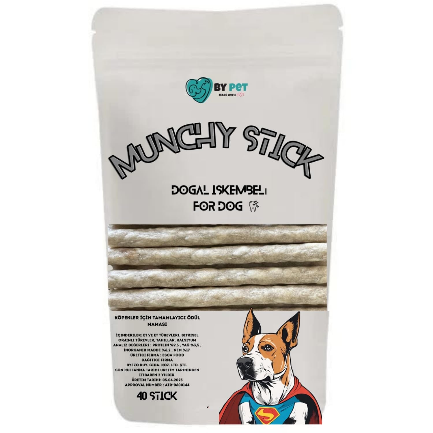 Doğal İşkembeli Köpek Ödül Maması, Köpek Munchy Çubuk 40 Adet