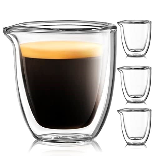 Dökme Espresso Bardakları 4'lü Set - Cam Espresso Bardakları Bacalı Shot Bardağı 2.5 oz - Çift Espresso Bardakları - Küçük Çift Duvarlı Şeffaf Espresso Bardakları - Expresso Kahve Fincanı - Espresso