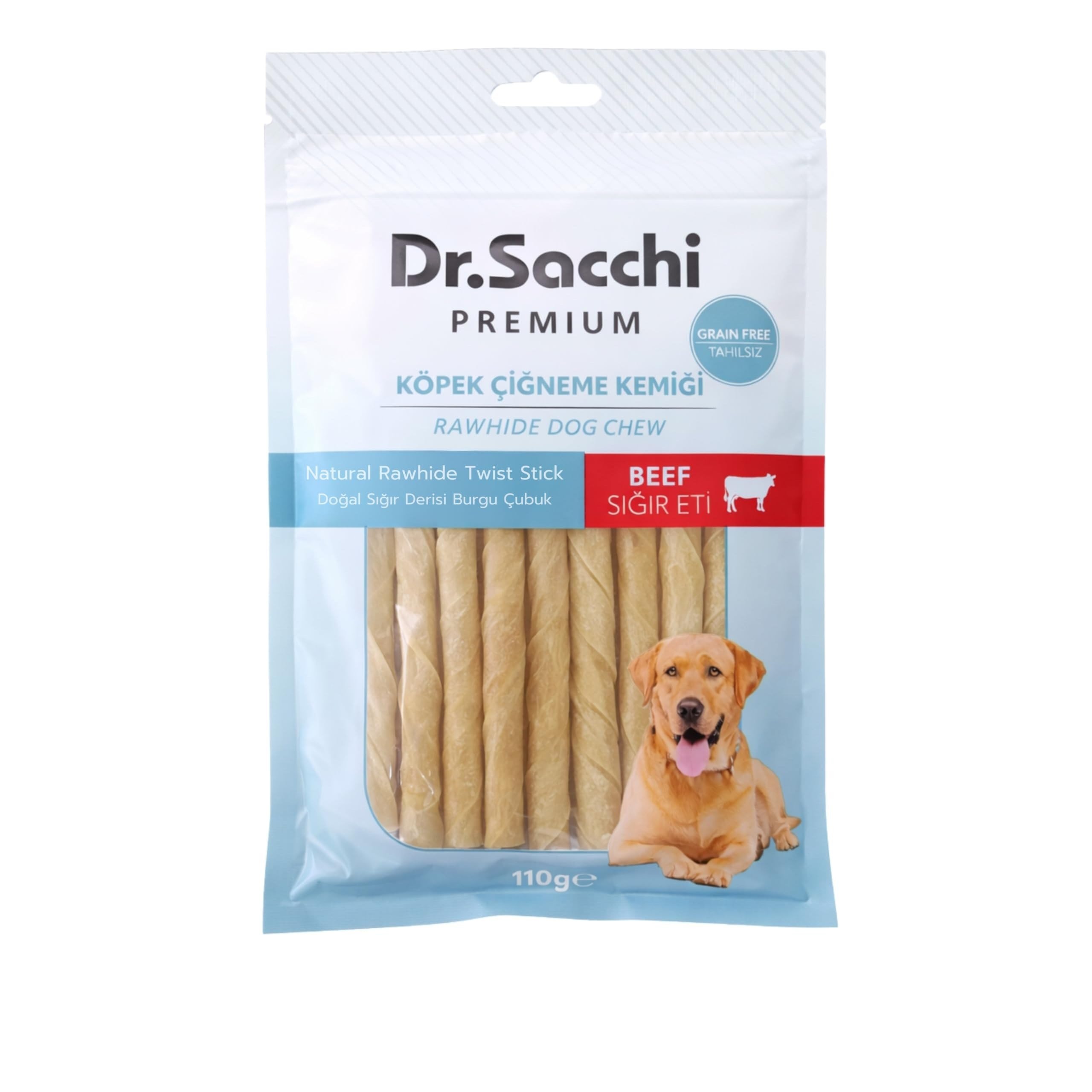 Dr.Sacchi Premium Sığır Etli Doğal Sığır Derisi Burgu Çubuk Tahılsız Köpek Ödülü 5