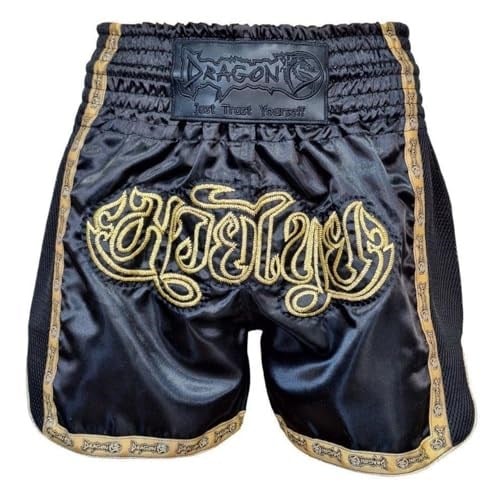 Dragon Thai Nakışlı Kick Boks ve Muay Thai Şortu Siyah MT3090 (Siyah, S)