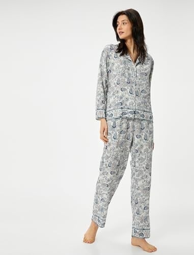 Düğmeli Pijama Üstü Uzun Kollu Desenli