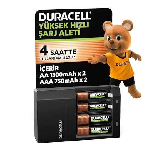 Duracell Cef 14 Pil Şarj Cihazı, 4 Saat (1 Adet) Ve Şarj Edilebilir AA Ve AAA Pil (2'Şer Adet)