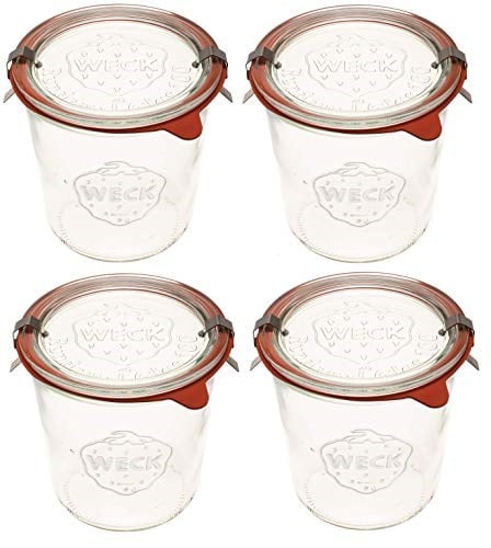 Dycica Weck Konserve Kavanozları 742 - Şeffaf Camdan Weck Kalıp Kavanozları - Çevre Dostu Konserve Kavanozu - Gıda Saklama Kapları Hava Geçirmez - 1/2 Litre Kavanoz Seti - Kapaklı 4'lü Paket